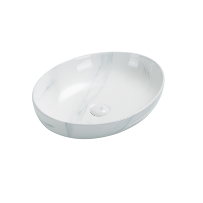 Vasque à poser ovale -52 x 39,5 cm -Blanc brillant marbre -MIA
