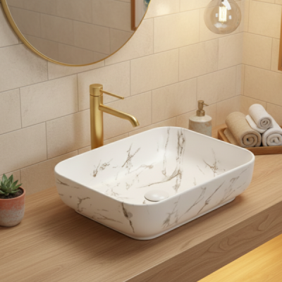 Vasque à poser rectangulaire - 50 x 39 cm - Blanc mat marbre - ALABAMA