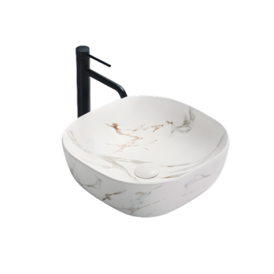 Vasque à poser carrée -41,5 cm -Blanc mat marbre -FRANCI
