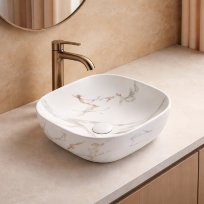 Vasque à poser carrée - 41,5 cm - Blanc mat marbre - FRANCI