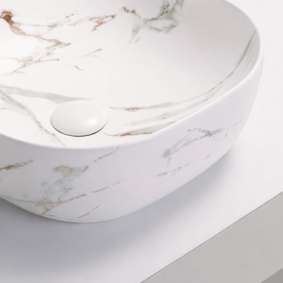 Vasque à poser carrée -41,5 cm -Blanc mat marbre -FRANCI