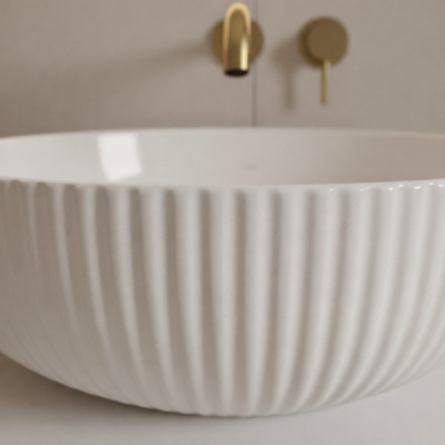 Vasque à poser ronde -38 x 38 cm -Blanc brillant rainuré-ALVIA