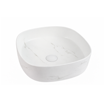 Vasque à poser carrée -37 x 37 cm -Blanc mat marbre-ELORA