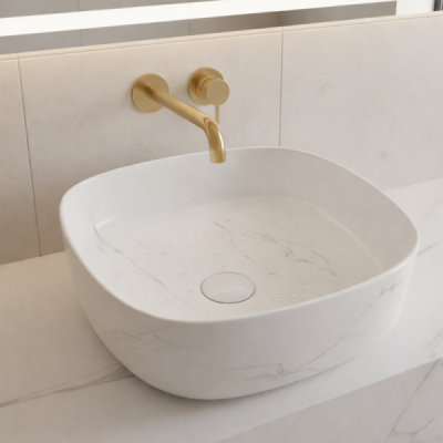 Vasque à poser carrée -37 x 37 cm -Blanc mat marbre-ELORA