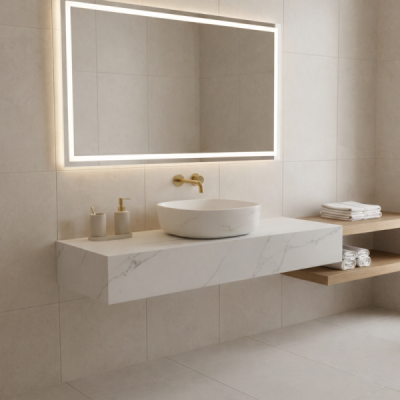 Vasque à poser carrée -37 x 37 cm -Blanc mat marbre-ELORA