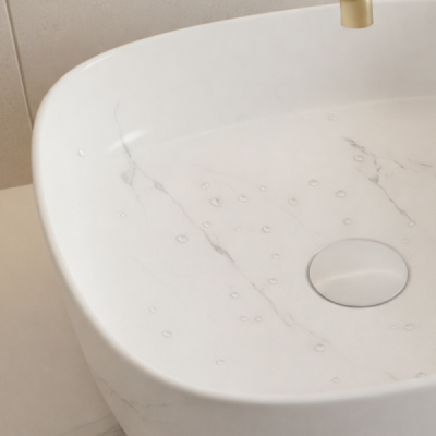 Vasque à poser carrée -37 x 37 cm -Blanc mat marbre-ELORA