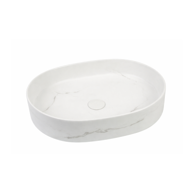 Vasque à poser ovale -50 x 37 cm -Blanc brillant marbre -LYNEA