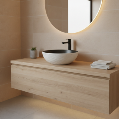 Vasque à poser semi-sphérique - 39 cm -Gris et blanc effet pierre - KALEO