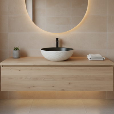 Vasque à poser semi-sphérique - 39 cm -Gris et blanc effet pierre - KALEO