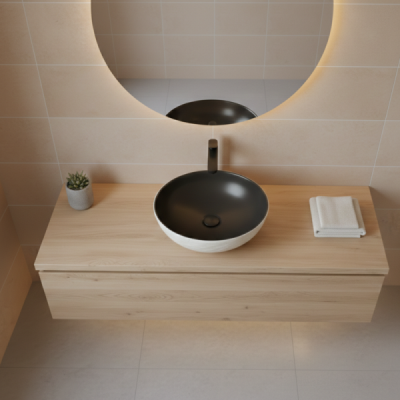 Vasque à poser semi-sphérique - 39 cm -Gris et blanc effet pierre - KALEO