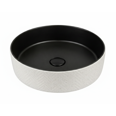 Vasque à poser ronde - 36 cm -Gris et blanc effet pierre - KALEO