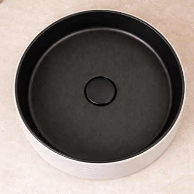 Vasque à poser ronde - 36 cm -Gris et blanc effet pierre - KALEO