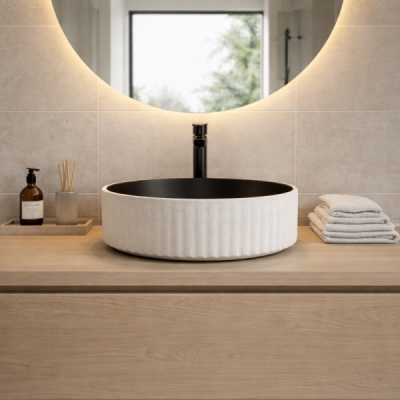 Vasque à poser ronde -40 cm - Gris et blanc effet pierre -KAVIO