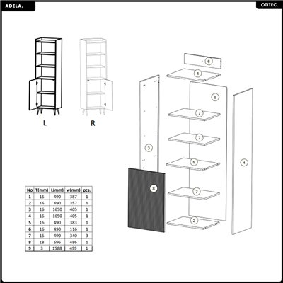 Bibliothèque - L.52 x H.180 x P.41 - ADELA