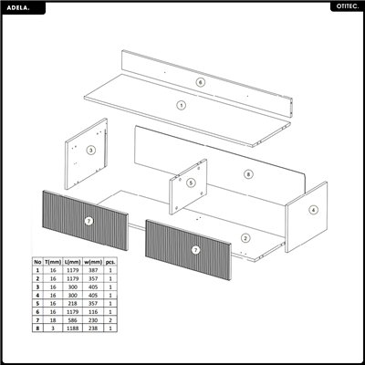 Meuble TV - L.121 x H.45 x P.41 - ADELA