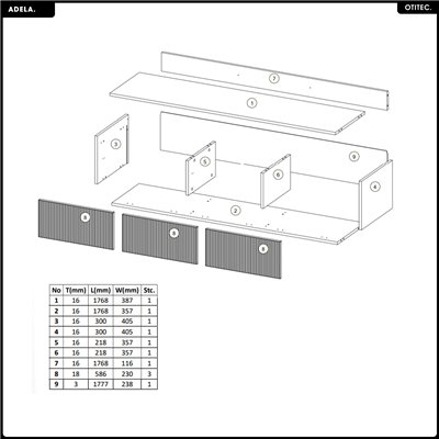 Meuble TV - L.180 x H.45 x P.41 - ADELA