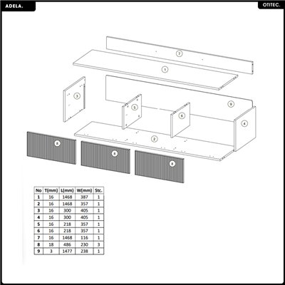Meuble TV - L.150 x H.45 x P.41 - ADELA