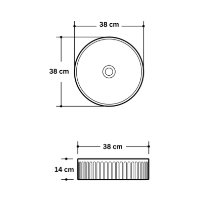 Vasque à poser ronde -38 cm -Noir mat rainurée -KAVIO