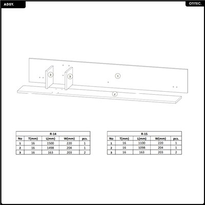 Étagère murale - L.150 x H.22 x P.22 - ADSY
