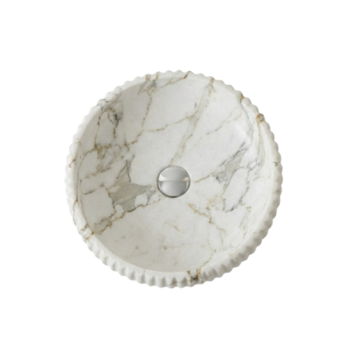 Vasque à poser ronde -42 cm -Marbre mat rainurée -MARVEO