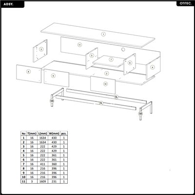 Meuble TV - L.163 x H.43 x P.43 - ADSY