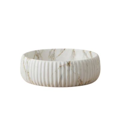 Vasque à poser ronde -42 cm -Marbre mat rainurée -MARVEO