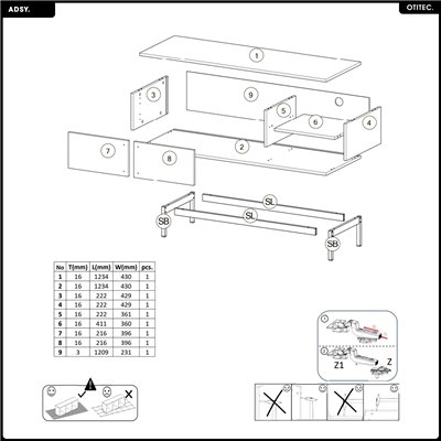 Meuble TV - L.123 x H.43 x P.43 - ADSY