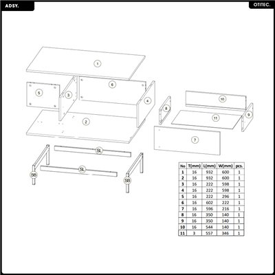 Table basse - L.93 x H.43 x P.60 - ADSY