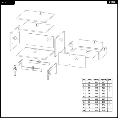 Table de chevet - L.53 x H.53 x P.43 - ADSY