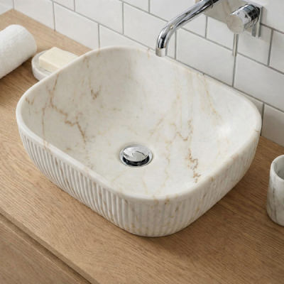 Vasque à poser rectangulaire- 47 x 33 cm - Marbre mat rainurée - MARVEO