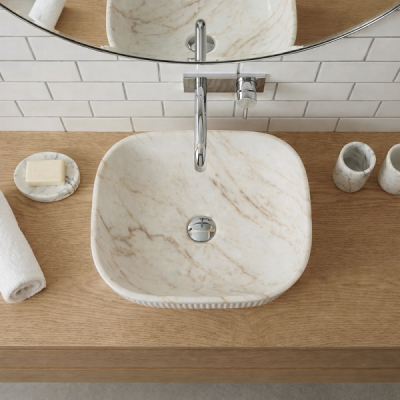 Vasque à poser rectangulaire-47 x 33 cm -Marbre mat rainurée -MARVEO