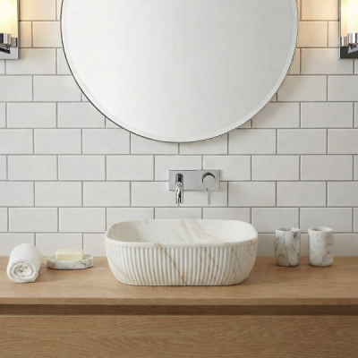 Vasque à poser rectangulaire-47 x 33 cm -Marbre mat rainurée -MARVEO