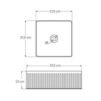 Vasque à poser carrée -37 x 37 cm -Blanc brillant rainuré -CUBELIA