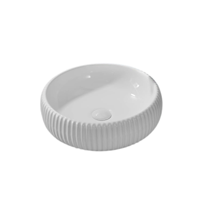 Vasque à poser ronde -42 cm -Blanc brillant rainurée -ELVORA