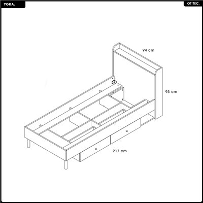 Lit avec rangement - G/D - L.94 x H.93 x P.217 - YOKA