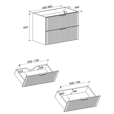 Meuble sous vasque de 80 cm - 2 tiroirs - ASTRA