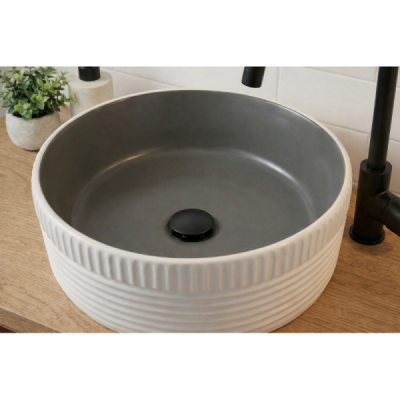 Vasque à poser ronde -40 cm -Noir effet pierre rainuré blanc -KALEO STONE