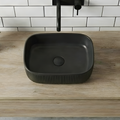 Vasque à poser rectangulaire -47 x 33,5 cm -Noir mat rainurée -NÉRYS