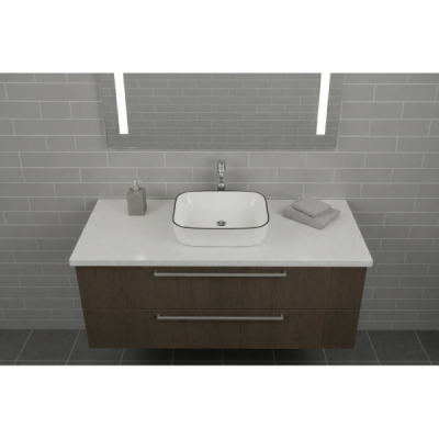 Vasque à poser rectangulaire -45,5 x 32 cm -Blanc brillant liseré noir -NERYS