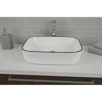Vasque à poser rectangulaire - 45,5 x 32 cm - Blanc brillant liseré noir - NERYS