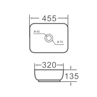 Vasque à poser rectangulaire -45,5 x 32 cm -Blanc brillant liseré noir -NERYS