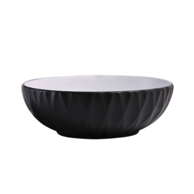 Vasque à poser ronde -39,5 x 39,5 cm -Noir et blanc rainuré -LYSARA