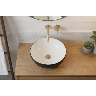 Vasque à poser ronde -39,5 x 39,5 cm -Noir et blanc rainuré -LYSARA