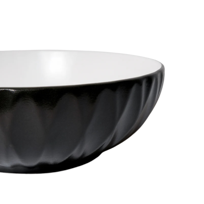 Vasque à poser ronde -39,5 x 39,5 cm -Noir et blanc rainuré -LYSARA