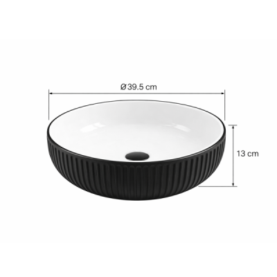 Vasque à poser ronde -39,5 x 39,5 cm -Noir et blanc rainuré -LYSARA