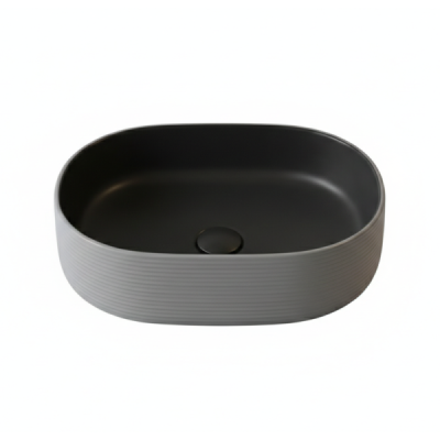 Vasque à poser ovale -60 x 38 cm -Marron et blanc rainuré -MIREA