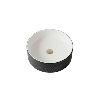 Vasque à poser ronde -36,5 cm -Noir et blanc rainuré -MIREA
