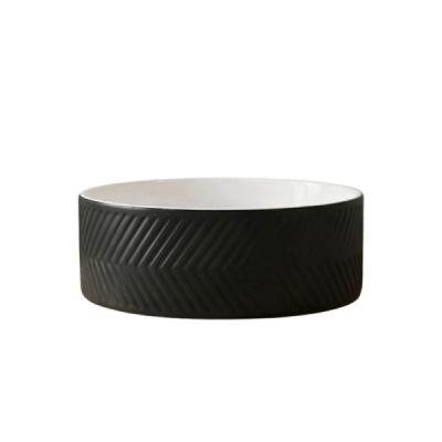 Vasque à poser ronde -36,5 cm -Noir et blanc rainuré -MIREA