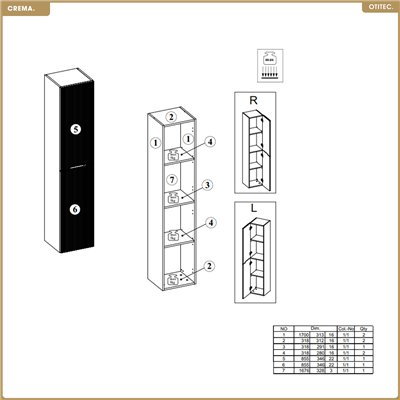 Colonne - L.35 x H.170 x P.33,5 cm - CREMA
