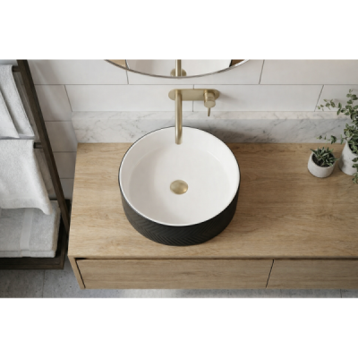 Vasque à poser ronde -36,5 cm -Noir et blanc rainuré -MIREA